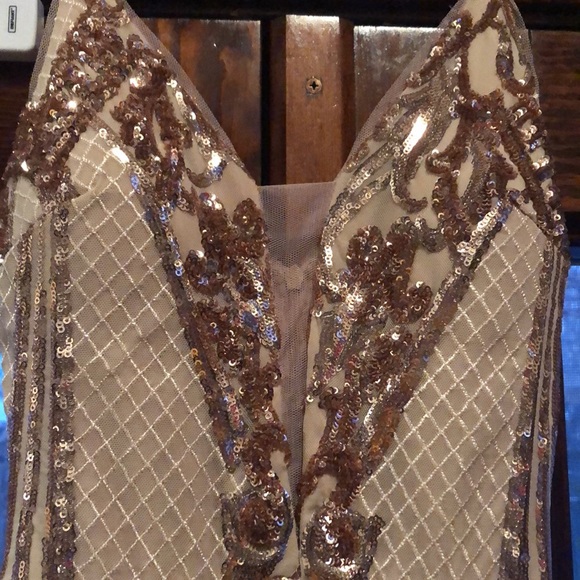 Long Gold Beaded Betsy & Adam Formal Dress. Size 2 - Picture 7 of 11